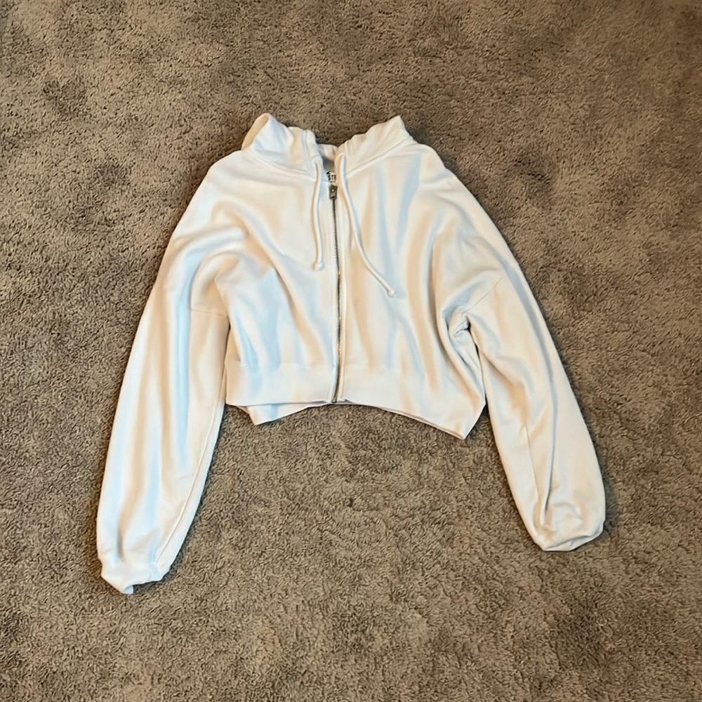 White cropped zip up hoodie